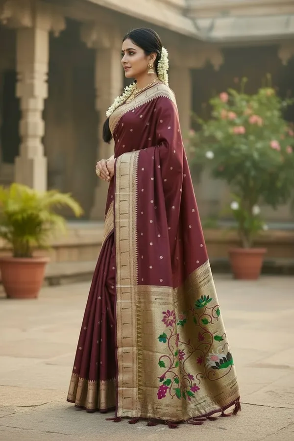 Maroon_Pure_Banarasi_Soft_Silk_Maharashtra_Special_Paithani_Saree_With_Blouse