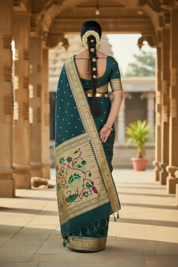 Peacock_Green_Pure_Banarasi_Soft_Silk_Maharashtra_Special_Paithani_Saree_With_Blouse