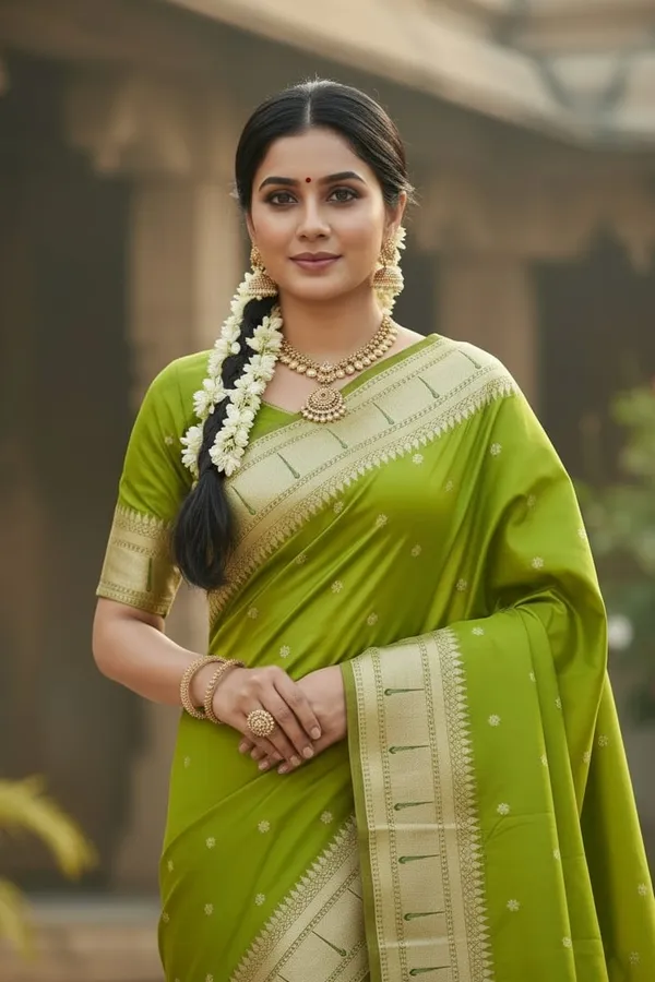 Parrot_Green_Pure_Banarasi_Soft_Silk_Maharashtra_Special_Paithani_Saree_With_Blouse