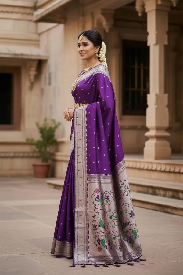 Purple_Pure_Banarasi_Soft_Silk_Maharashtra_Special_Paithani_Saree_With_Blouse