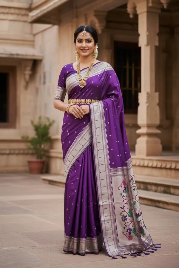 Purple_Pure_Banarasi_Soft_Silk_Maharashtra_Special_Paithani_Saree_With_Blouse