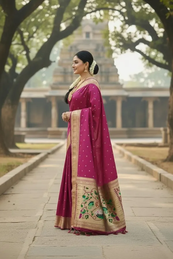 Rani_Pink_Pure_Banarasi_Soft_Silk_Maharashtra_Special_Paithani_Saree_With_Blouse