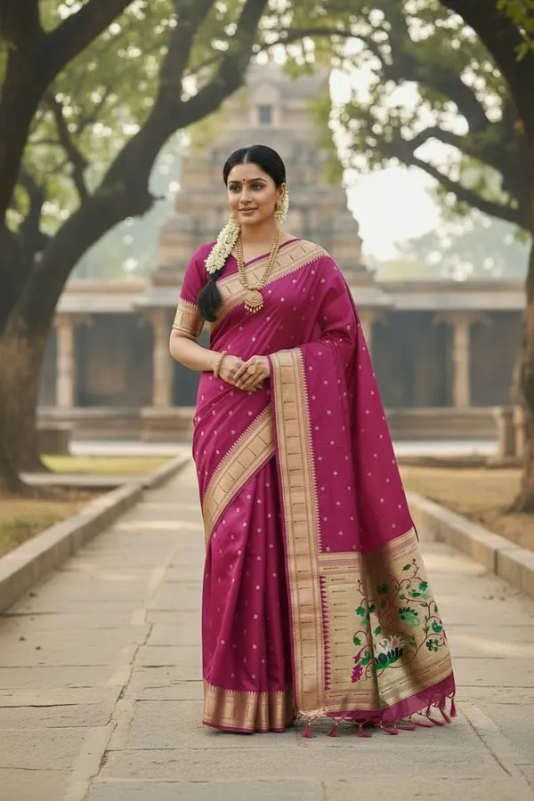 Rani_Pink_Pure_Banarasi_Soft_Silk_Maharashtra_Special_Paithani_Saree_With_Blouse