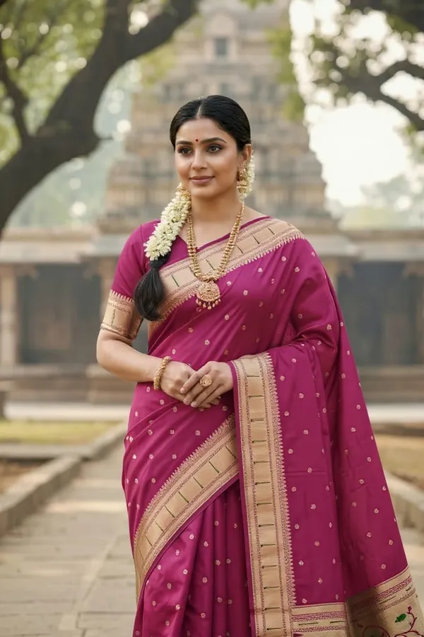Rani_Pink_Pure_Banarasi_Soft_Silk_Maharashtra_Special_Paithani_Saree_With_Blouse