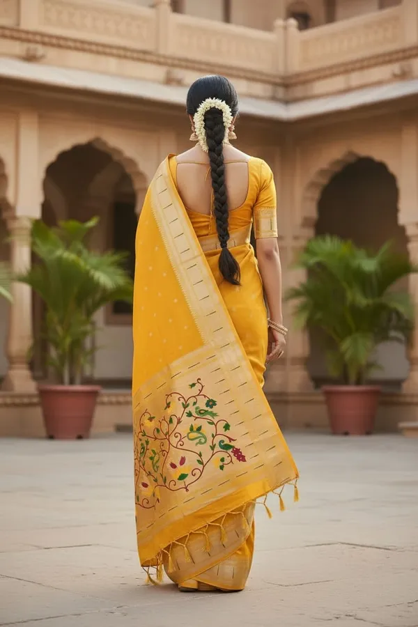 Yellow_Pure_Banarasi_Soft_Silk_Maharashtra_Special_Paithani_Saree_With_Blouse