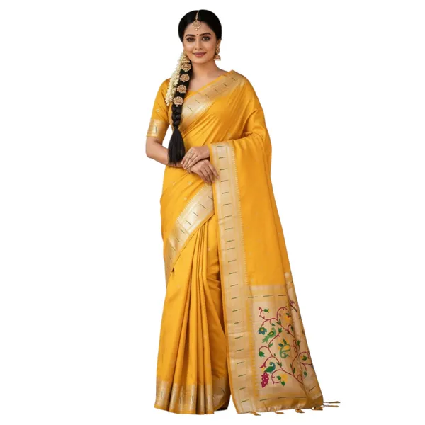 Yellow_Pure_Banarasi_Soft_Silk_Maharashtra_Special_Paithani_Saree_With_Blouse