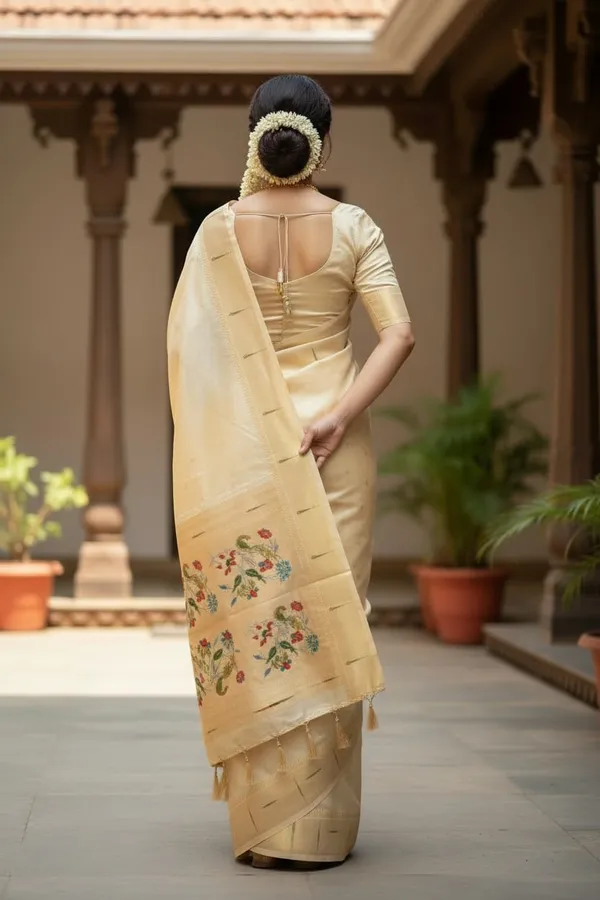 Cream_Pure_Banarasi_Soft_Silk_Maharashtra_Special_Paithani_Saree_With_Blouse