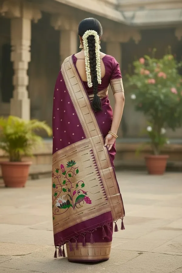 Wine_Pure_Banarasi_Soft_Silk_Maharashtra_Special_Paithani_Saree_With_Blouse