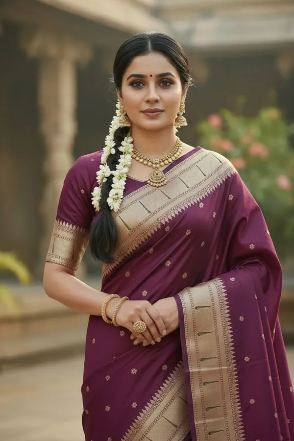 Wine_Pure_Banarasi_Soft_Silk_Maharashtra_Special_Paithani_Saree_With_Blouse
