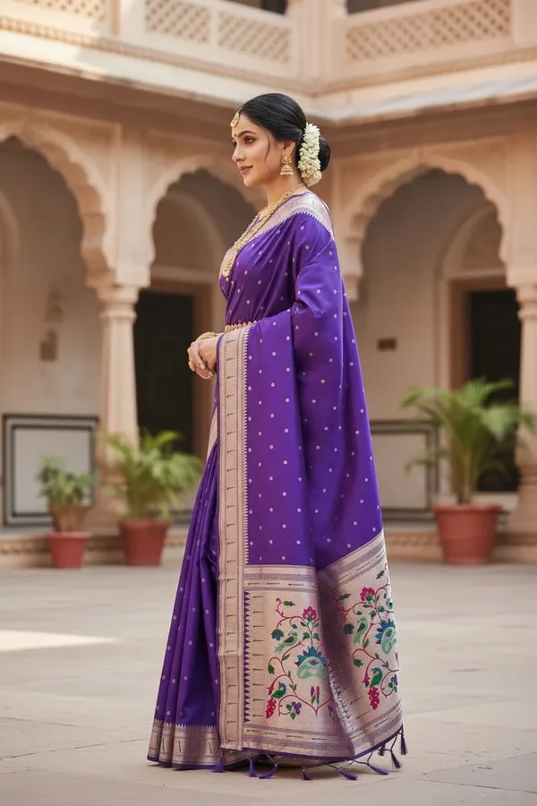 Purple_Pure_Banarasi_Soft_Silk_Maharashtra_Special_Paithani_Saree_With_Blouse