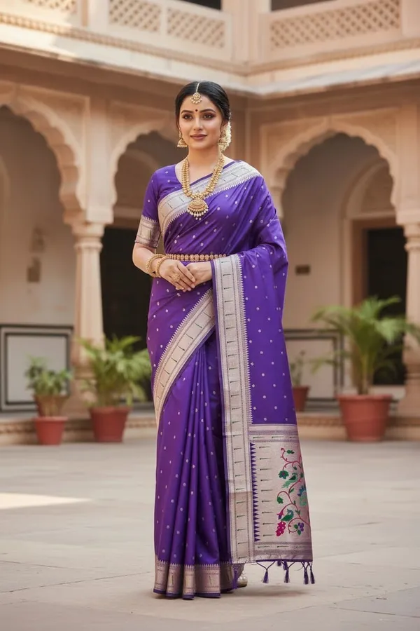Purple_Pure_Banarasi_Soft_Silk_Maharashtra_Special_Paithani_Saree_With_Blouse