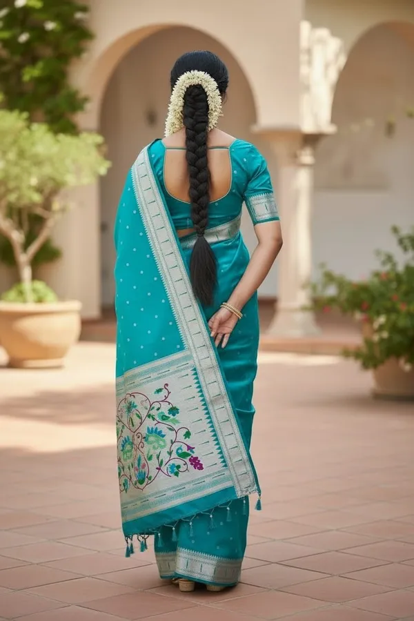 Aqua_Blue_Pure_Banarasi_Soft_Silk_Maharashtra_Special_Paithani_Saree_With_Blouse