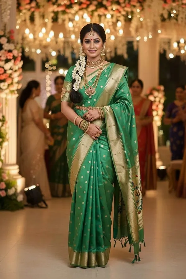 Green_Pure_Banarasi_Soft_Silk_Maharashtra_Special_Paithani_Saree_With_Blouse