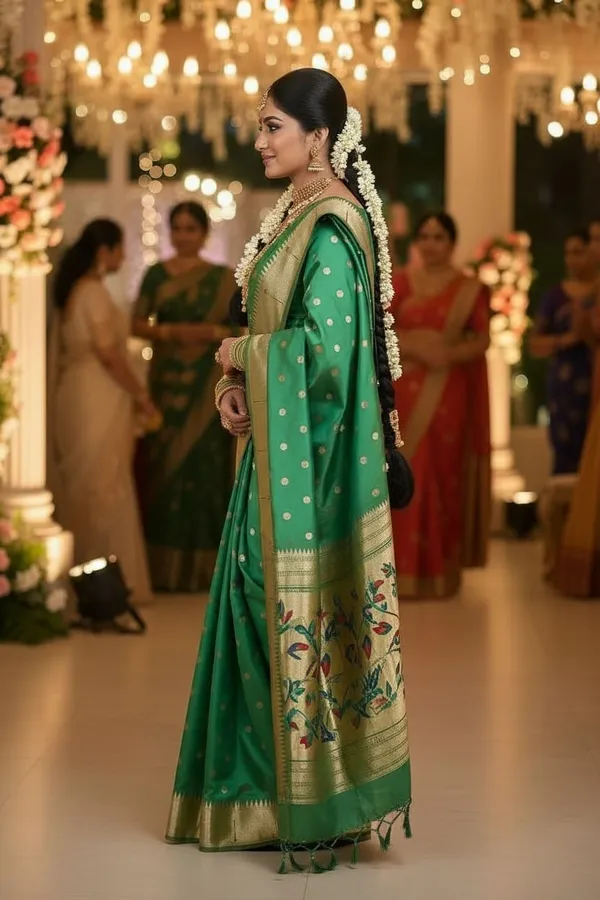 Green_Pure_Banarasi_Soft_Silk_Maharashtra_Special_Paithani_Saree_With_Blouse