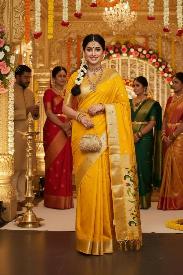 Yellow_Pure_Banarasi_Soft_Silk_Maharashtra_Special_Paithani_Saree_With_Blouse