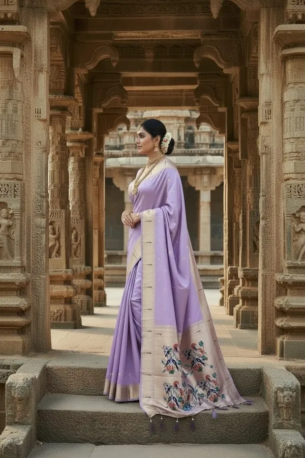 Light_Lavender_Pure_Banarasi_Soft_Silk_Maharashtra_Special_Paithani_Saree_With_Blouse