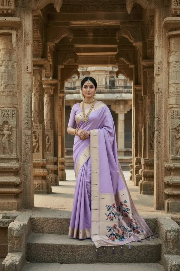 Light_Lavender_Pure_Banarasi_Soft_Silk_Maharashtra_Special_Paithani_Saree_With_Blouse