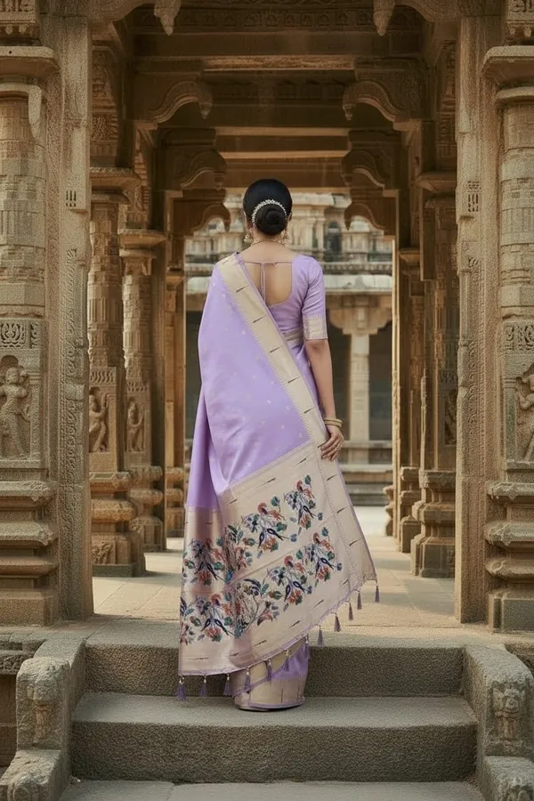 Light_Lavender_Pure_Banarasi_Soft_Silk_Maharashtra_Special_Paithani_Saree_With_Blouse