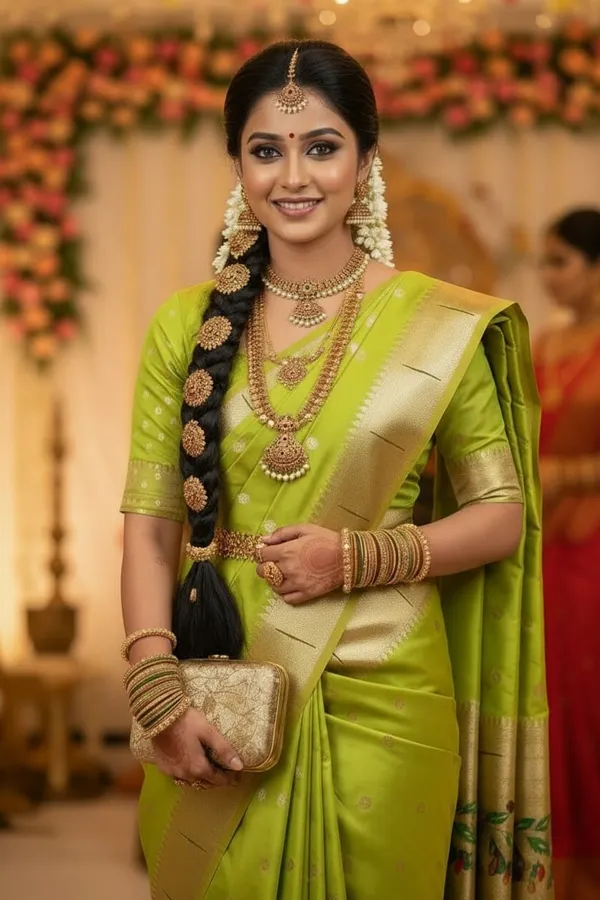 Parrot_Green_Pure_Banarasi_Soft_Silk_Maharashtra_Special_Paithani_Saree_With_Blouse