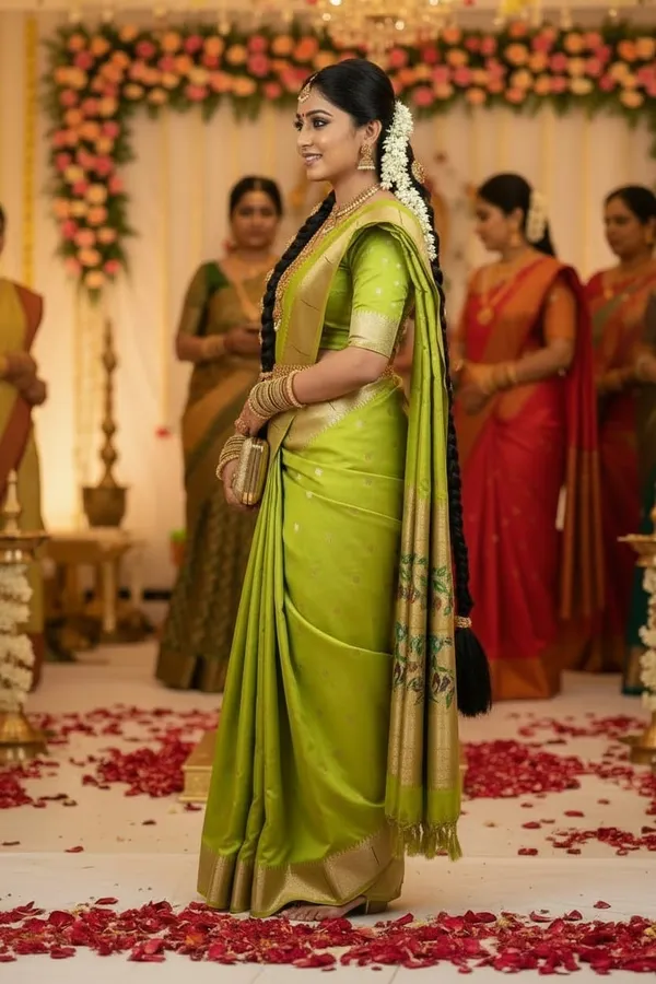 Parrot_Green_Pure_Banarasi_Soft_Silk_Maharashtra_Special_Paithani_Saree_With_Blouse