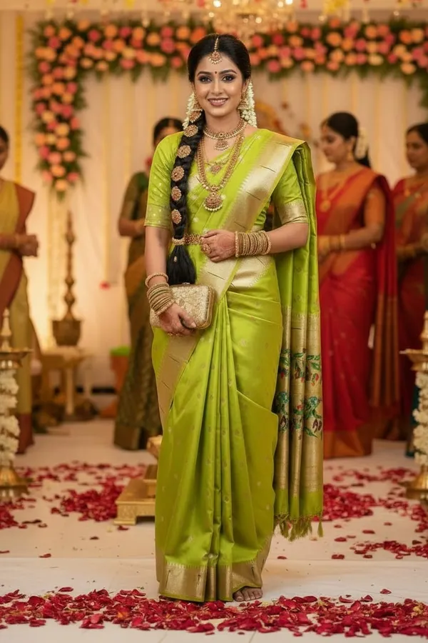 Parrot_Green_Pure_Banarasi_Soft_Silk_Maharashtra_Special_Paithani_Saree_With_Blouse