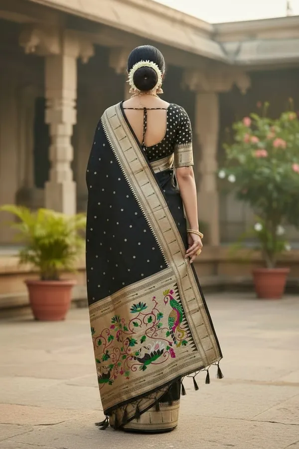 Rani_Pink_And_Black_Pure_Banarasi_Soft_Silk_Maharashtra_Special_Paithani_Saree_With_Blouse_Combo_Set_Pack_Of_2