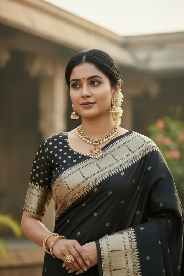 Rani_Pink_And_Black_Pure_Banarasi_Soft_Silk_Maharashtra_Special_Paithani_Saree_With_Blouse_Combo_Set_Pack_Of_2