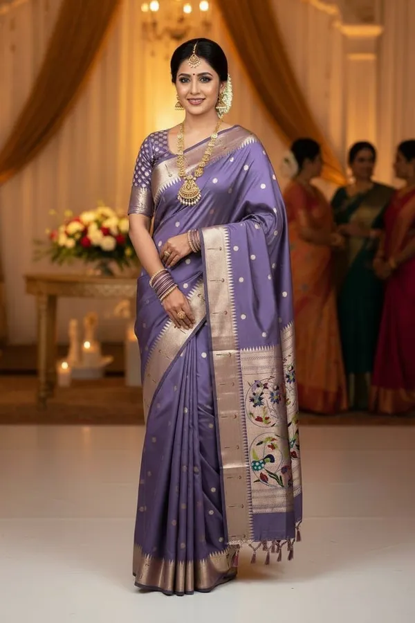 Lavender_Pure_Banarasi_Soft_Silk_Maharashtra_Special_Paithani_Saree_With_Blouse