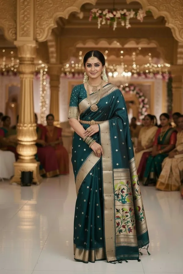 Parrot_Green_Pure_Banarasi_Soft_Silk_Maharashtra_Special_Paithani_Saree_With_Blouse