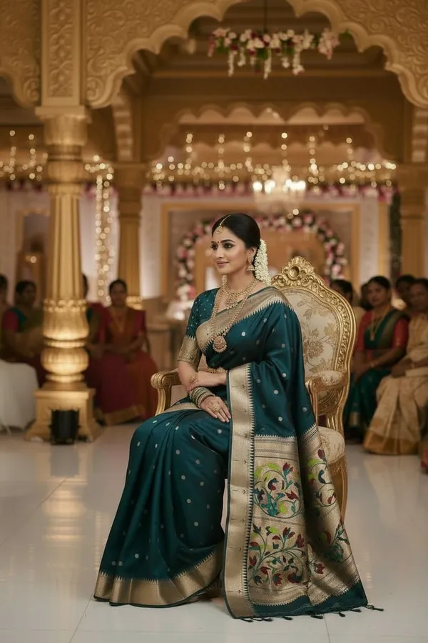 Parrot_Green_Pure_Banarasi_Soft_Silk_Maharashtra_Special_Paithani_Saree_With_Blouse