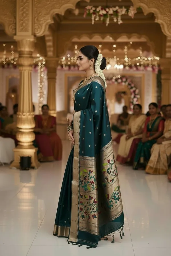 Parrot_Green_Pure_Banarasi_Soft_Silk_Maharashtra_Special_Paithani_Saree_With_Blouse