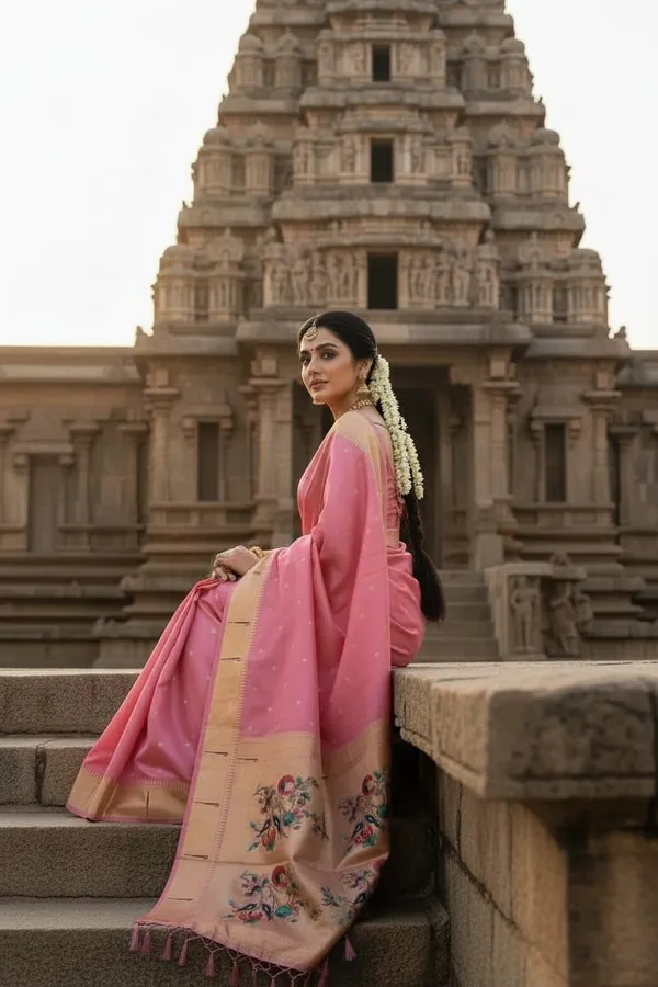 Pink_Pure_Banarasi_Soft_Silk_Maharashtra_Special_Paithani_Saree_With_Blouse