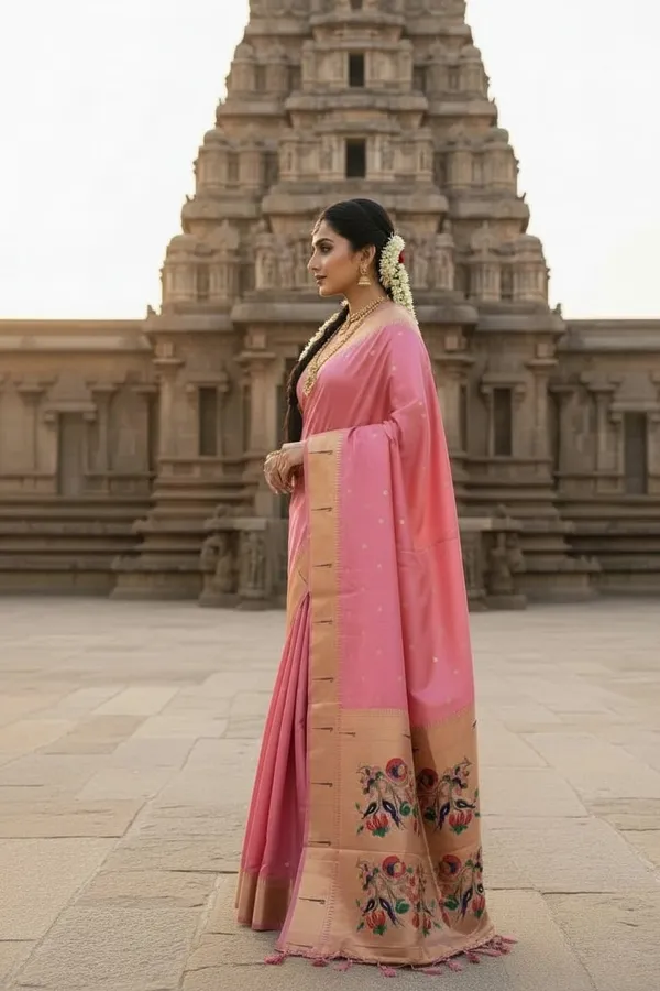 Pink_Pure_Banarasi_Soft_Silk_Maharashtra_Special_Paithani_Saree_With_Blouse