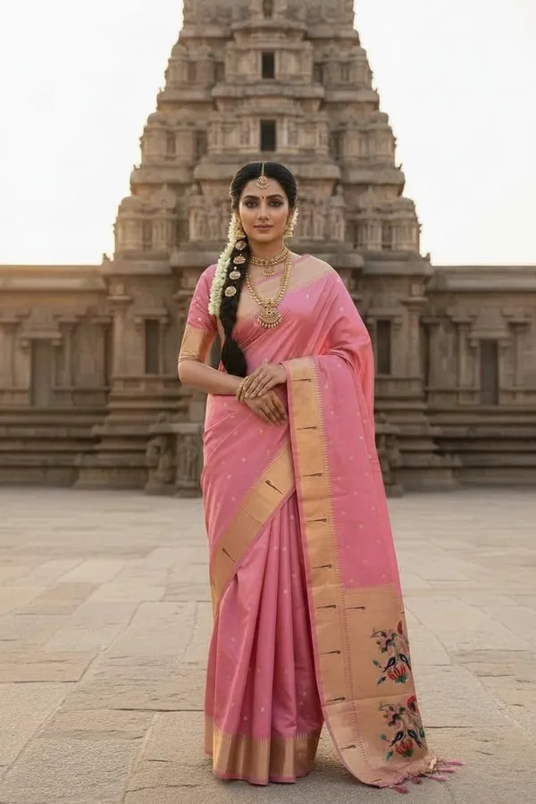 Pink_Pure_Banarasi_Soft_Silk_Maharashtra_Special_Paithani_Saree_With_Blouse