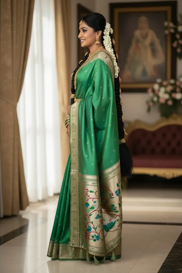 Green_Pure_Banarasi_Soft_Silk_Maharashtra_Special_Paithani_Saree_With_Blouse
