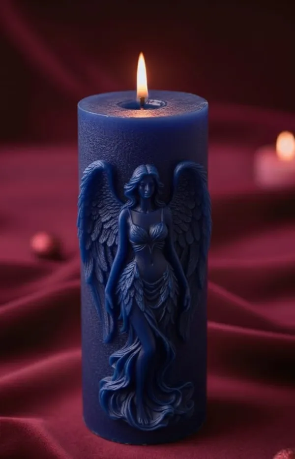 Navy_Blue_Premium_Wax_Pillar_Angel_Candle_For_Home_Decor