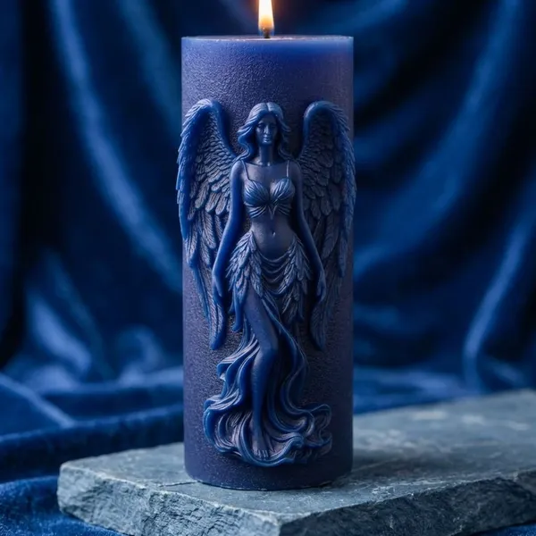 Navy_Blue_Premium_Wax_Pillar_Angel_Candle_For_Home_Decor