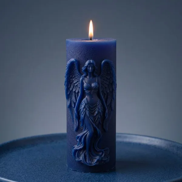 Navy_Blue_Premium_Wax_Pillar_Angel_Candle_For_Home_Decor