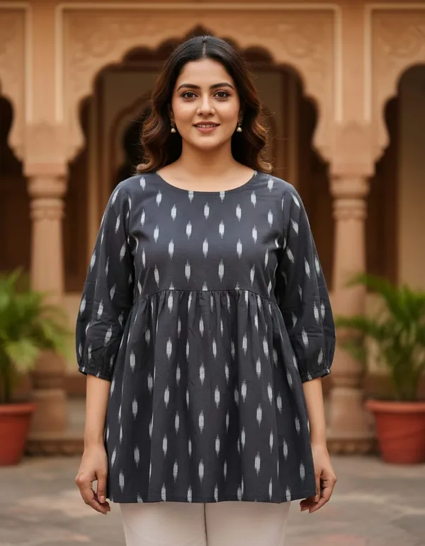 Black_Cotton_Short_Kurti_For_Women