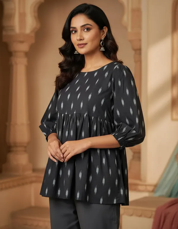 Black_Cotton_Short_Kurti_For_Women