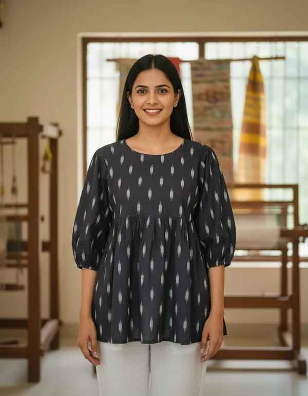 Black_Cotton_Short_Kurti_For_Women