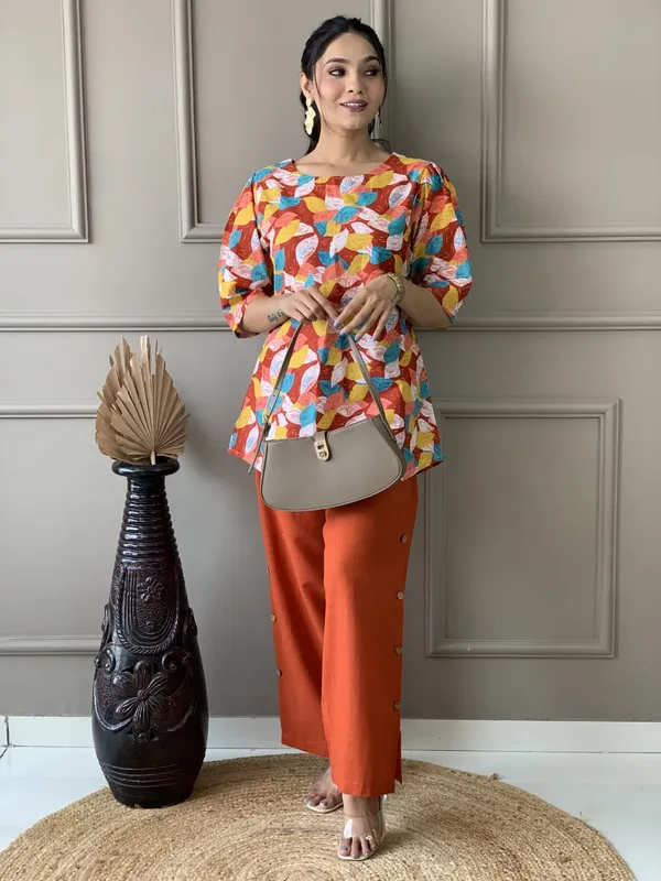 Orange_Cotton_Co-Ord_Set_For_Women