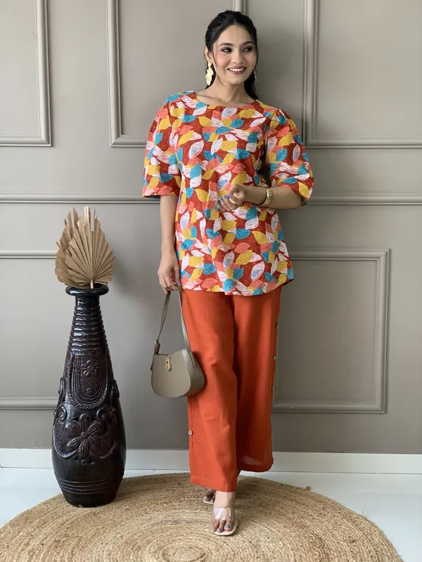 Orange_Cotton_Co-Ord_Set_For_Women