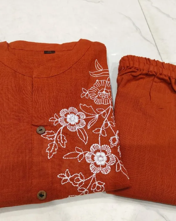 Rust_Cotton_Kurta_with_Pant_For_Women