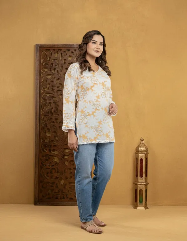 Cream_White_Cotton_Short_Kurti_For_Women