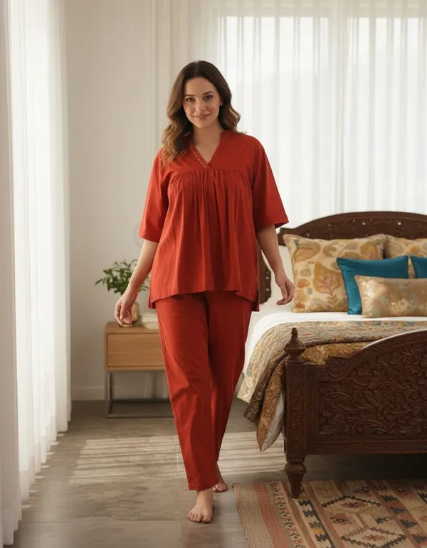 Rust_Red_Cotton_Co-Ord_Set_For_Women