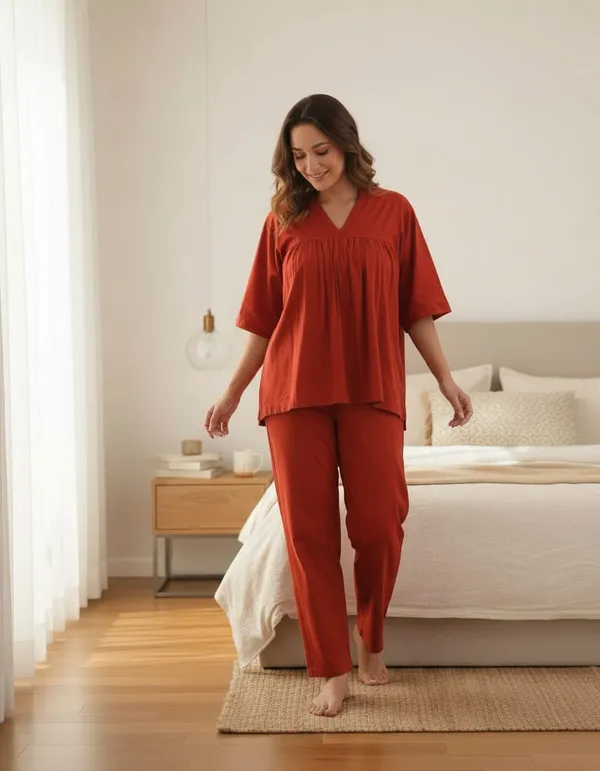 Rust_Red_Cotton_Co-Ord_Set_For_Women