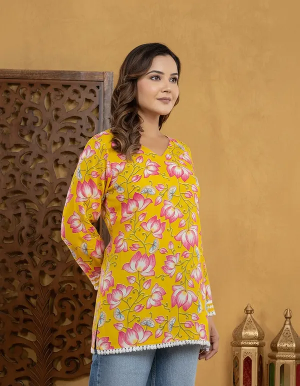 Mustard_Yellow_Cotton_Short_Kurti_For_Women