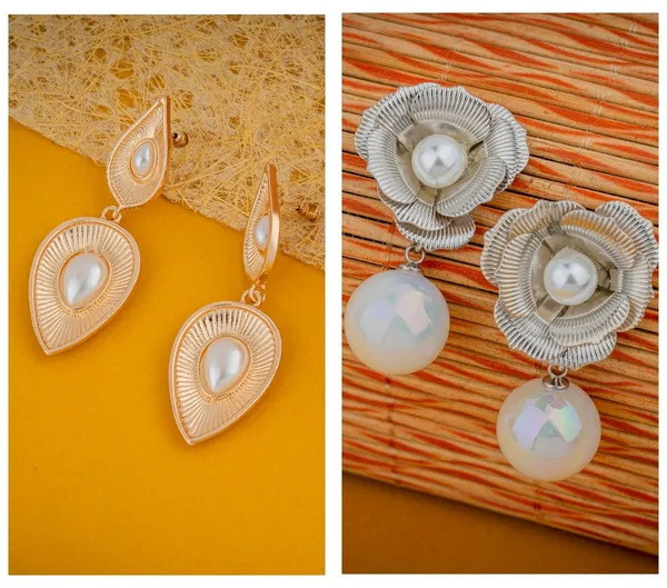 Golden_Teardrop_Classic_Anti_Tarnish_Earring_And_Silver_Pearl_Rose_Drops_Earring_For_Women_And_Girls_|_Pack_Of_2