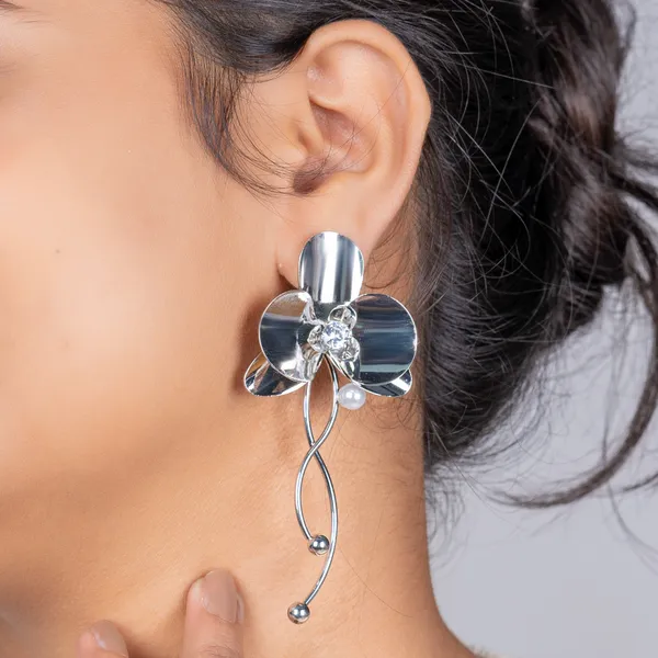 Silver_Chrome_Orchid_Studs_Anti_Tarnish_Earring_For_Women_And_Girls